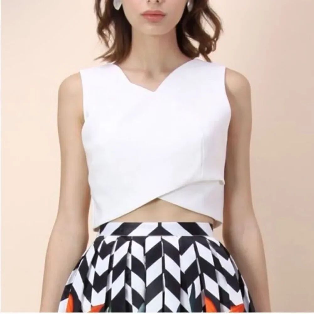 Chicwish Savvy cream crossover cropped sleeveless top